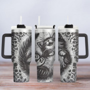 Tumbler mit Gravur - Motiv Happy Cat - schwarz