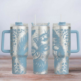 Tumbler mit Gravur - Motiv Happy Cat - hellblau