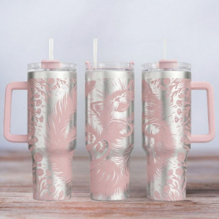 Tumbler mit Gravur - Motiv Happy Cat - helles Pink