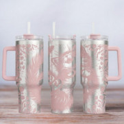 Tumbler mit Gravur - Motiv Happy Cat - helles Pink