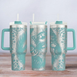 Tumbler mit Gravur - Motiv Happy Cat - türkis