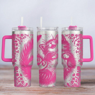 Tumbler mit Gravur - Motiv Happy Cat - pink