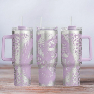 Tumbler mit Gravur - Motiv Happy Cat - flieder