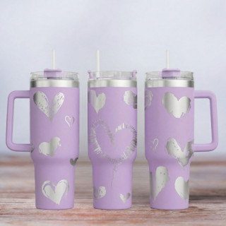 Tumbler mit Gravur - Motiv Hearts - Herzen - flieder