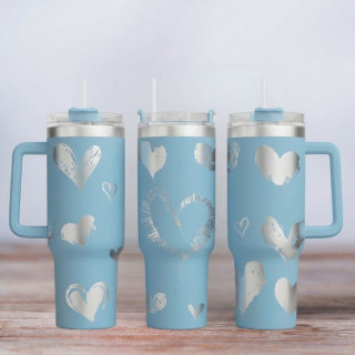 Tumbler mit Gravur - Motiv Hearts - Herzen - hellblau