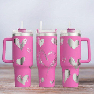 Tumbler mit Gravur - Motiv Hearts - Herzen - pink