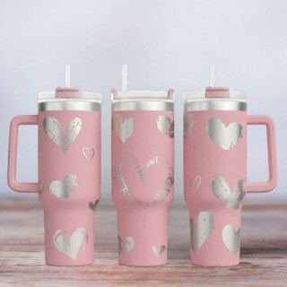 Tumbler mit Gravur - Motiv Hearts - Herzen - helles Pink