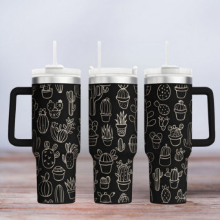 Tumbler mit Gravur - Motiv Kaktus - schwarz