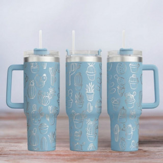Tumbler mit Gravur - Motiv Kaktus - hellblau