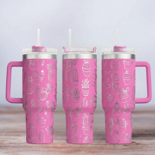 Tumbler mit Gravur - Motiv Kaktus - pink