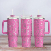 Tumbler mit Gravur - Motiv Kaktus - pink