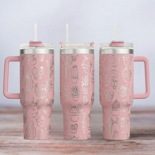 Tumbler mit Gravur - Motiv Kaktus - helles Pink
