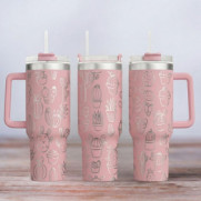 Tumbler mit Gravur - Motiv Kaktus - helles Pink