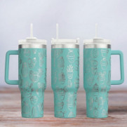 Tumbler mit Gravur - Motiv Kaktus - türkis