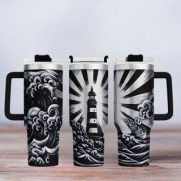 Tumbler mit Gravur - Motiv Leuchtturm - schwarz