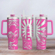Tumbler mit Gravur - Motiv Leuchtturm - pink