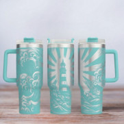 Tumbler mit Gravur - Motiv Leuchtturm - türkis