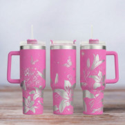 Tumbler mit Gravur - Motiv Lilly flower - Lilien - pink