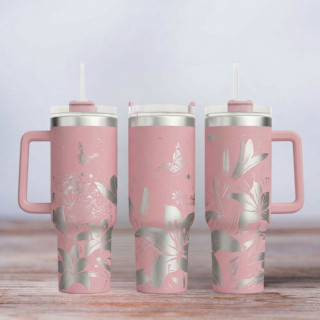 Tumbler mit Gravur - Motiv Lilly flower - Lilien - helles Pink
