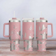 Tumbler mit Gravur - Motiv Lilly flower - Lilien - helles Pink