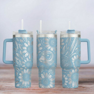 Tumbler mit Gravur - Motiv Little Turtle - Schildkröte - hellblau