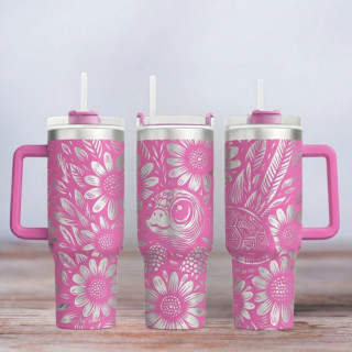 Tumbler mit Gravur - Motiv Little Turtle - Schildkröte - pink