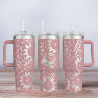 Tumbler mit Gravur - Motiv Little Turtle - Schildkröte - helles Pink