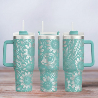Tumbler mit Gravur - Motiv Little Turtle - Schildkröte - türkis