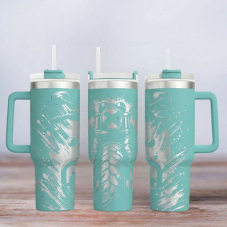 Tumbler mit Gravur - Motiv Motorcycle - Motorrad - türkis