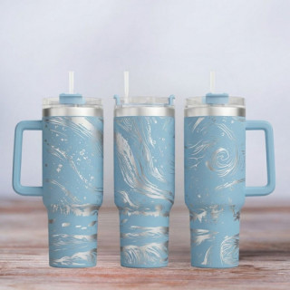 Tumbler mit Gravur - Motiv Northern Lights - hellblau