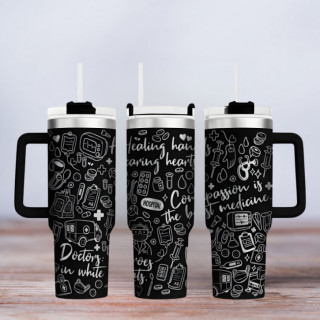 Tumbler mit Gravur - Motiv Nurse - schwarz