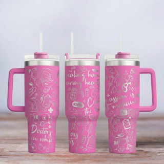 Tumbler mit Gravur - Motiv Nurse - pink