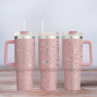 Tumbler mit Gravur - Motiv Nurse - helles Pink