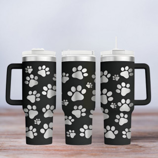 Tumbler mit Gravur - Paw Print - Tierpfoten - schwarz