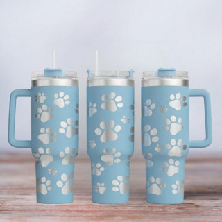 Tumbler mit Gravur - Paw Print - Tierpfoten - hellblau