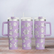 Tumbler mit Gravur - Paw Print - Tierpfoten - flieder