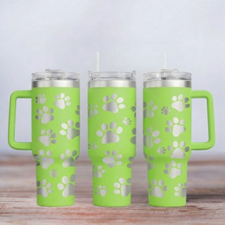Tumbler mit Gravur - Paw Print - Tierpfoten - hellgrün