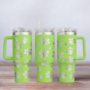 Tumbler mit Gravur - Paw Print - Tierpfoten - hellgrün