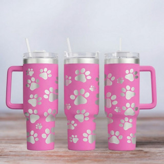 Tumbler mit Gravur - Paw Print - Tierpfoten - pink