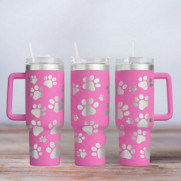Tumbler mit Gravur - Paw Print - Tierpfoten - pink