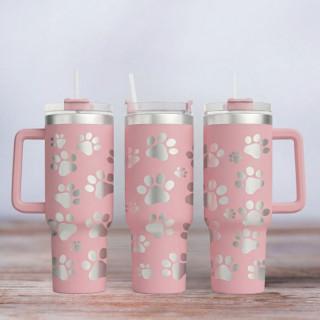 Tumbler mit Gravur - Paw Print - Tierpfoten - helles Pink