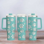Tumbler mit Gravur - Paw Print - Tierpfoten - türkis