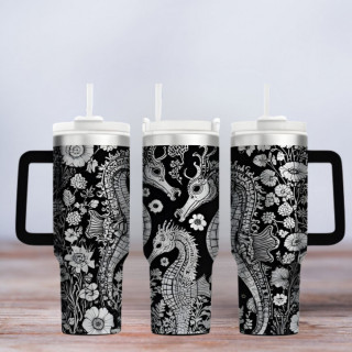 Tumbler mit Gravur - Motiv Seahorse - Seepferdchen - schwarz
