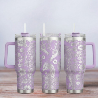 Tumbler mit Gravur - Motiv Seahorse - Seepferdchen - flieder