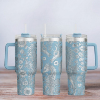 Tumbler mit Gravur - Motiv Seahorse - Seepferdchen - hellblau