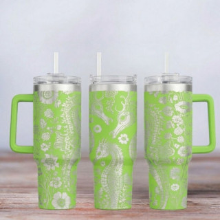 Tumbler mit Gravur - Motiv Seahorse - Seepferdchen - hellgrün