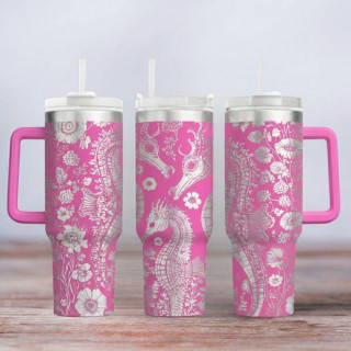 Tumbler mit Gravur - Motiv Seahorse - Seepferdchen - pink