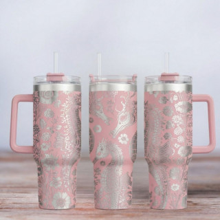 Tumbler mit Gravur - Motiv Seahorse - Seepferdchen - helles Pink