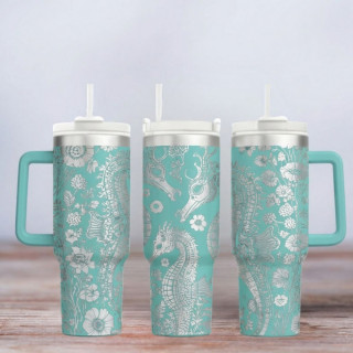 Tumbler mit Gravur - Motiv Seahorse - Seepferdchen - türkis