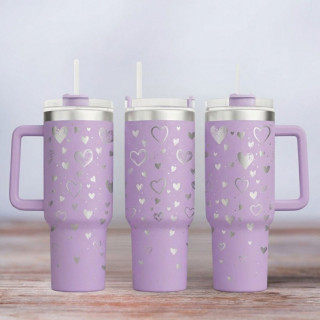 Tumbler mit Gravur - Shower of hearts - flieder